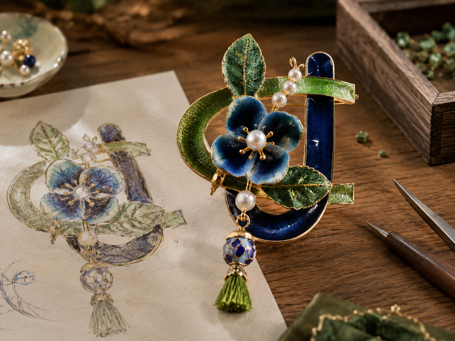 绒花细工作品细节
